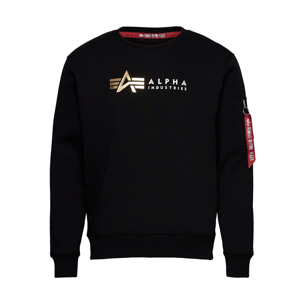 Alpha Industries Men\'s Label Sweater Foil Print Black - Icon Store