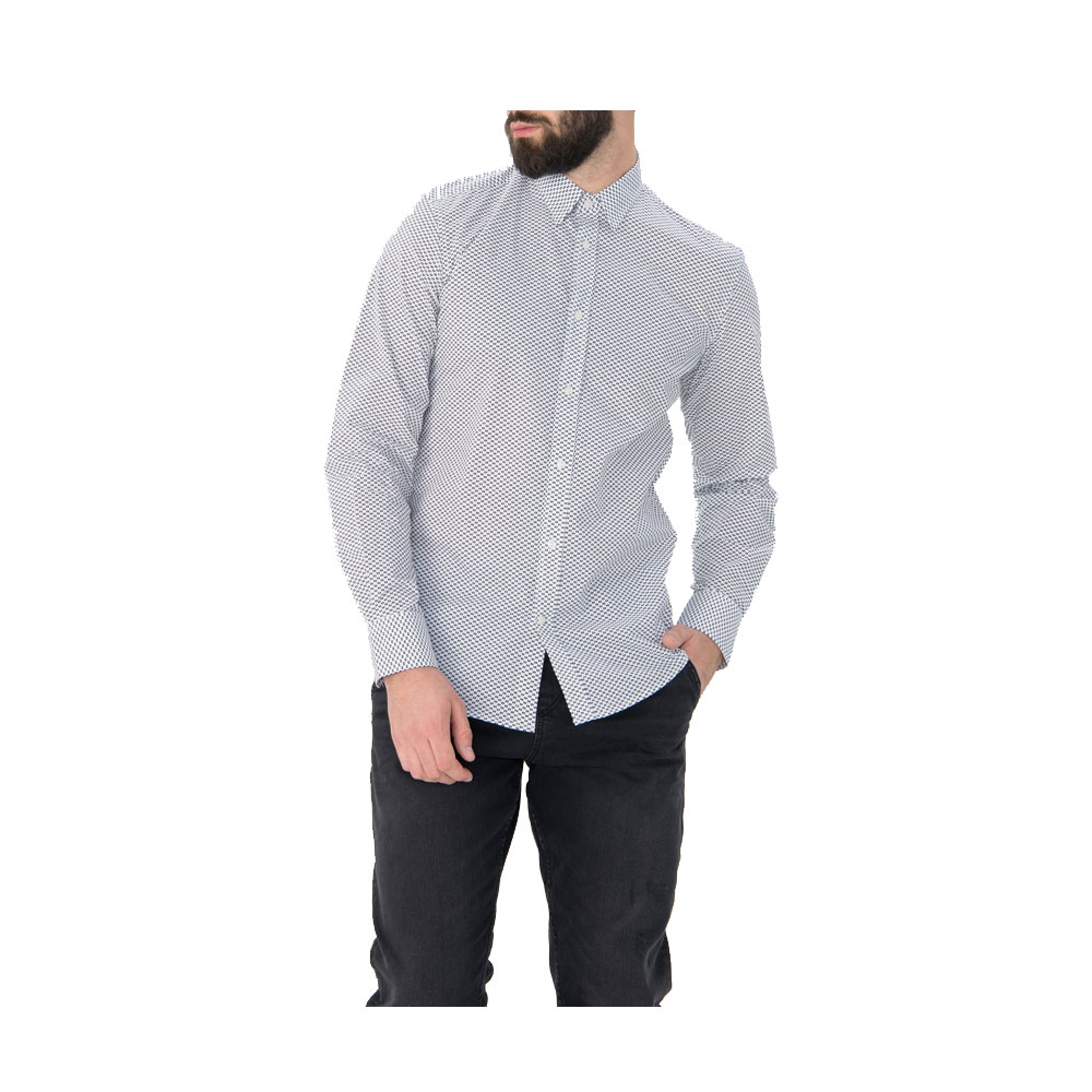 Antony Morato Men’s Slim Fit Shirt With Geometric Micro Pattern White